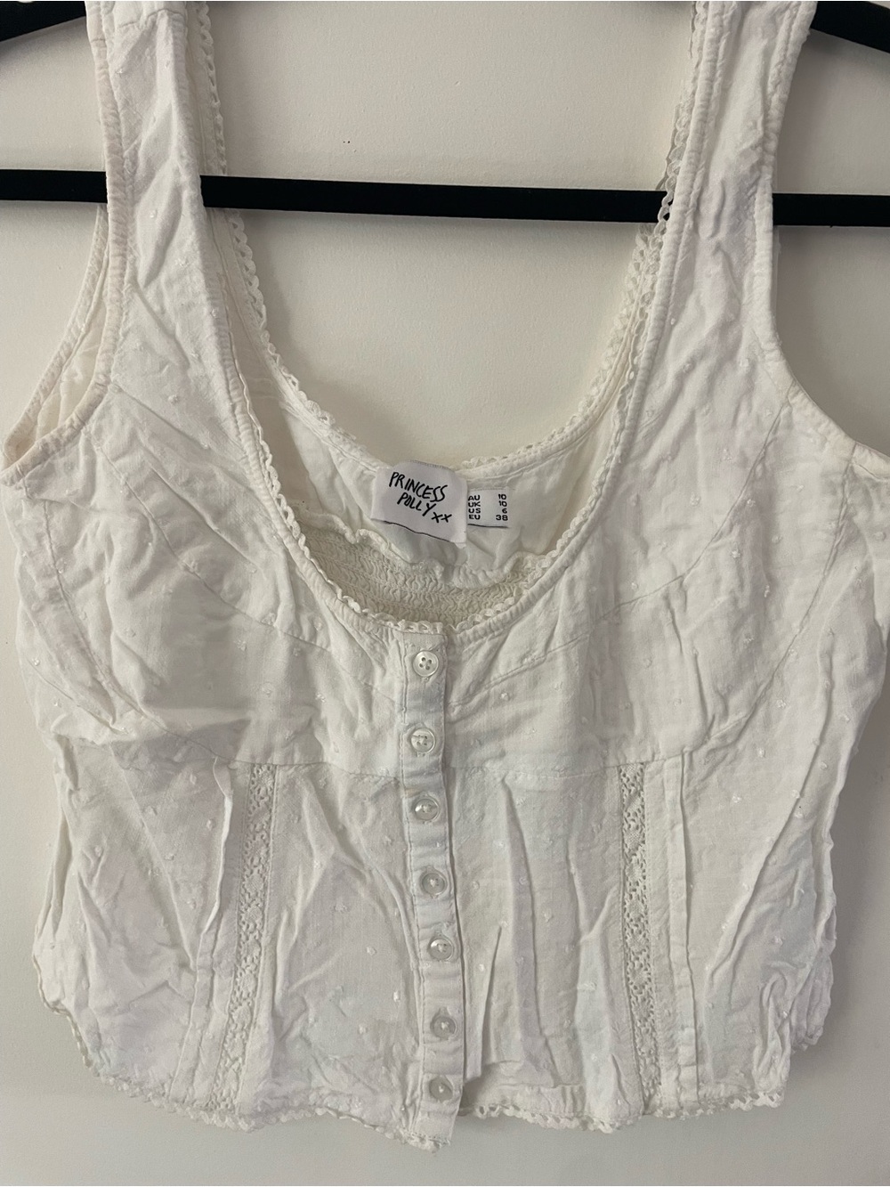 Princess Polly White Lace-Trim Button Tank